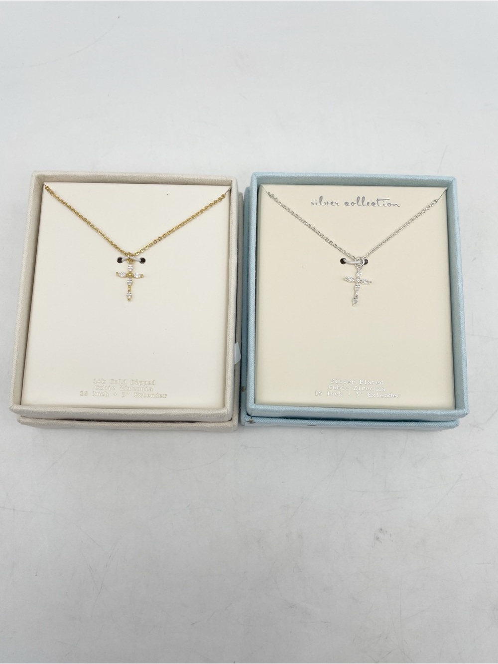 A New Day Sterling Silver Fine Chain w/Cubic Zirconia & 14k Dipped Chain & Cross